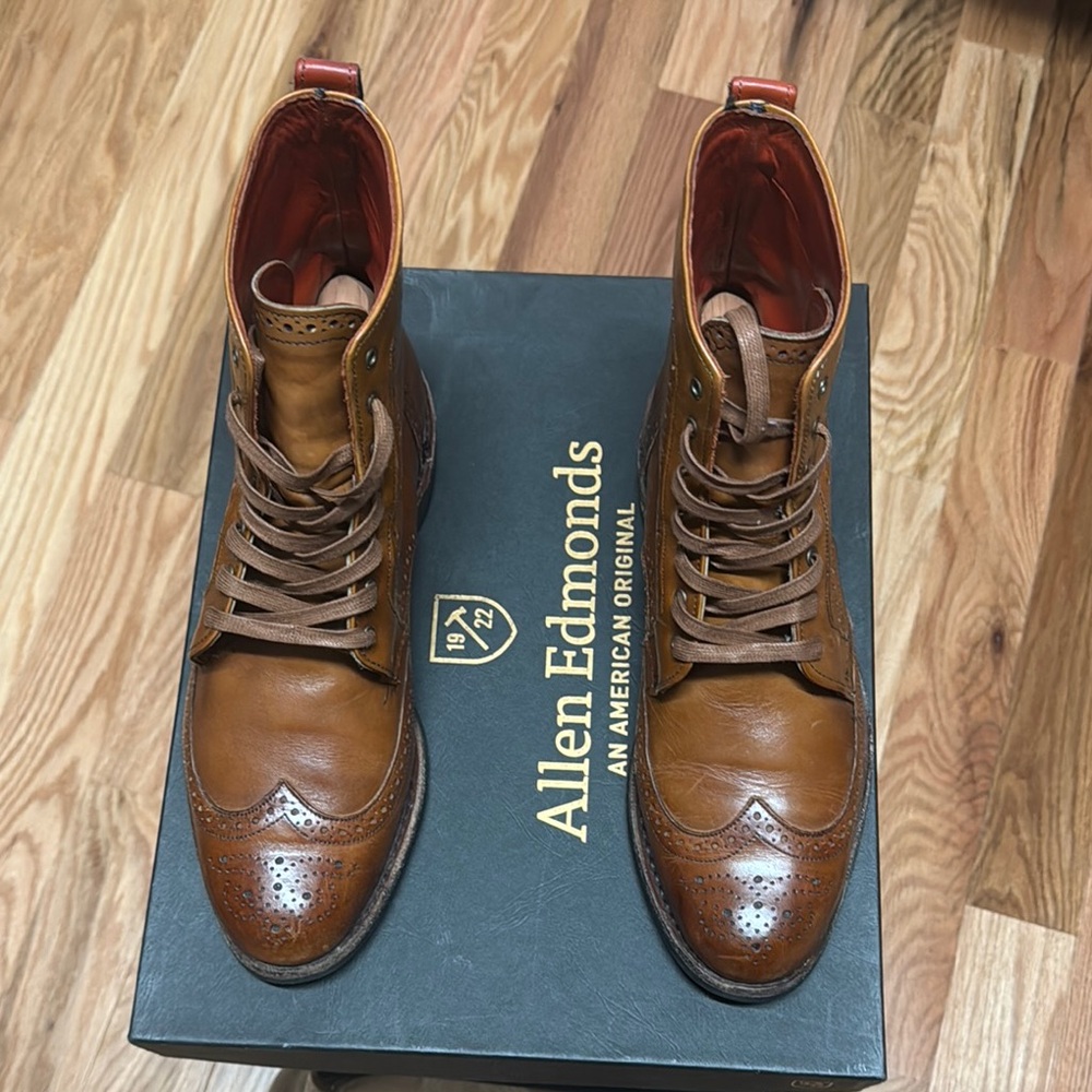 Allen Edmonds Brown Dalton Leather Boots with Cap-Toe Design